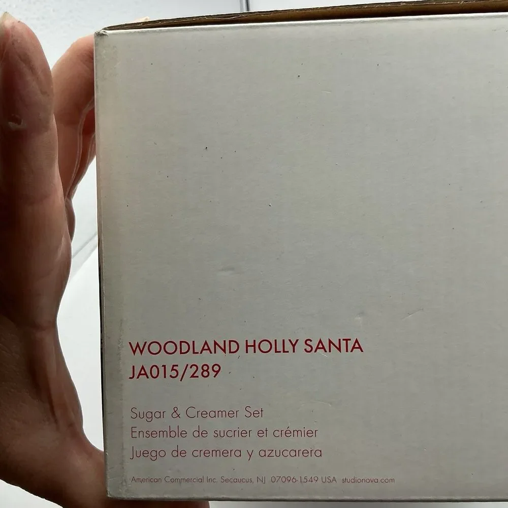 St. Nicholas Square Woodland Holly Santa Sugar Creamer Set NIB Christmas
